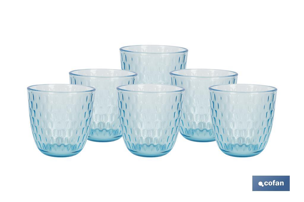 PACK 6 VASOS DE AGUA VIDRIO 29 CL COLOR AZUL MODELO ÓPALO