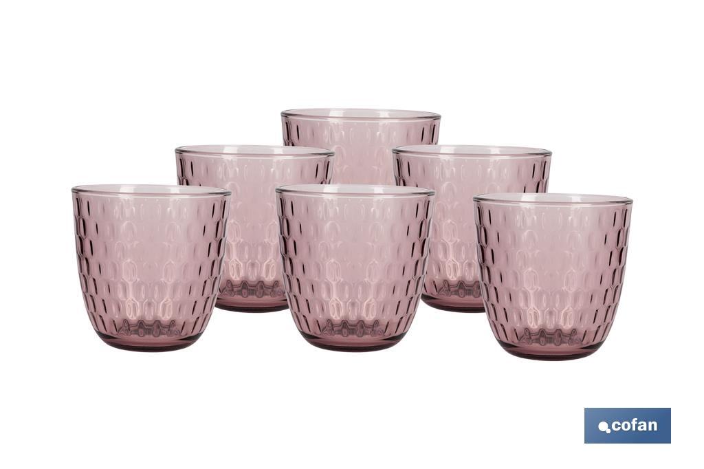 PACK 6 VASOS DE AGUA VIDRIO 29 CL COLOR PURPURA CLARO MODELO ÓPALO