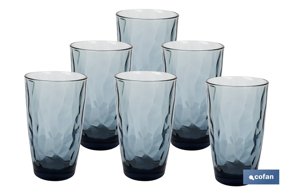 PACK 6 VASOS ALTO VIDRIO 47 CL COLOR AZUL MODELO JADE