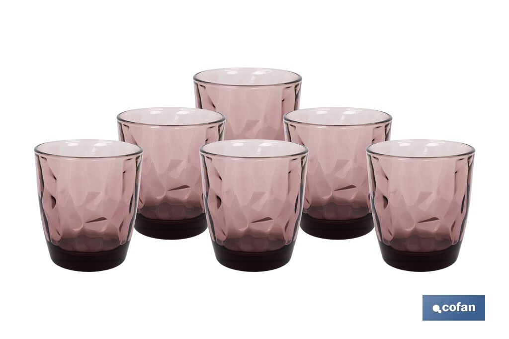PACK 6 VASOS DE AGUA VIDRIO 30,5 CL COLOR PURPURA MODELO JADE