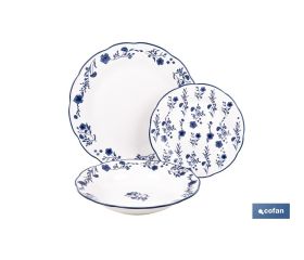 Vajilla de porcelana con flores azules | Set de 18 piezas | Adecuado para 6 personas | Apta para lavavajillas, microondas y horno