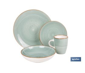 Vajilla de cerámica verde agua pintada a mano | Set de 16 piezas | Apta para lavavajillas, microondas y horno
