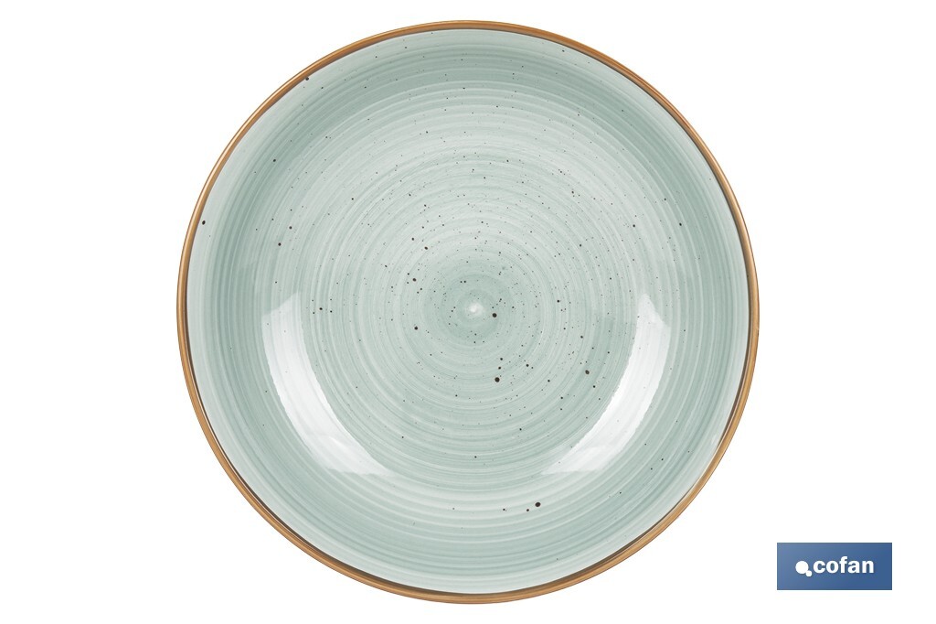 VAJILLA DE CERAMICA PINTADA A MANO VERDE AGUA ESMALTADO CON BORDE VINTAGE 16 PIEZAS