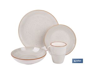 Vajilla de cerámica color beige pintada a mano | Set de 16 piezas | Apta para lavavajillas, microondas y horno