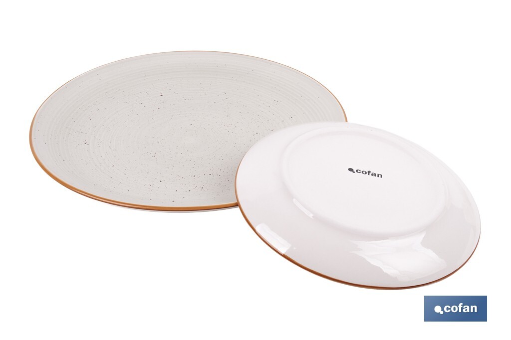 VAJILLA DE CERAMICA PINTADA A MANO BEIGE  ESMALTADO CON BORDE VINTAGE 16 PIEZAS