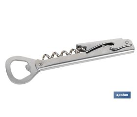 Sacacorchos con abridor | Material: Acero inoxidable | Adecuado para uso profesional | Diseño compacto y duradero | Longitud: 14 cm