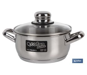 Cacerola de Acero Inoxidable Modelo polenta con tapa de vidrio y pomo inoxidable | Acabado brillante Resistente al oxido