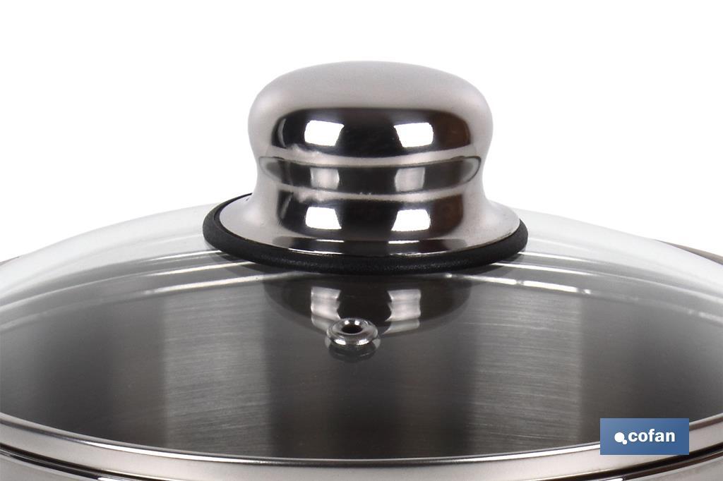 OLLA  INOX INDUCCIÓN.2 L MOD POLENTA TAPA DE VIDRIO Ø160 MM