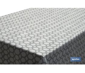 Rollo de mantel antimanchas de estampado digital con diseño de hexágonos | 50 % algodón y 50 % PVC | Medidas: 1,40 x 25 m