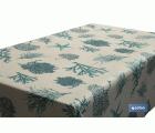 Rollo de mantel resinado con estampado digital | Diseño con elementos del mar | 50 % algodón y 50 % poliéster | Medidas: 1,40 x 20 m