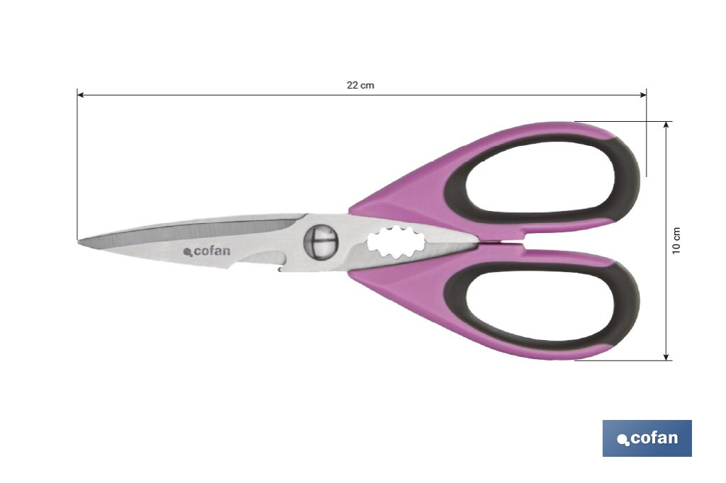 TIJERAS MORADAS DE ACERO INOX. MODELO SENA 22 CM