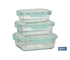 Set de 3 Fiambreras Rectangulares de Borosilicato | Modelo Agatha | Capacidad 640-1040-1520 ml