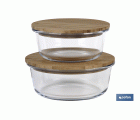 Set de 2 Fiambreras Redondas de Borosilicato | Modelo Bambú | Tapa de Bambú | Capacidad 620-950 ml