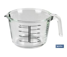 Jarra Medidora de Borosilicato | Modelo Baritina | Capacidad 1 L | Apta para microondas, Horno y Congelador