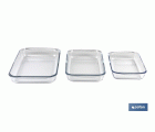 Set de 3 fuentes rectangulares de borosilicato Modelo Baritina I Capacidad: 1600 ml - 2200 ml - 3000 ml