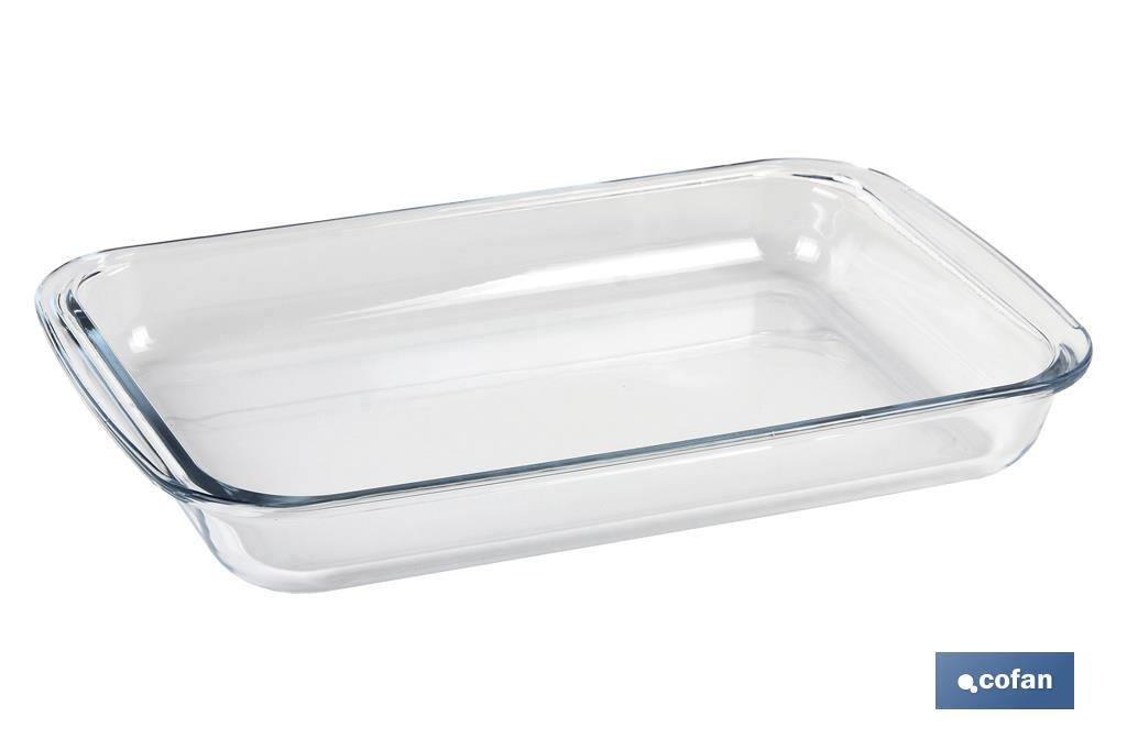 SET DE 3 FUENTES RECTANGULARES DE VIDRIO BOROSILICATO MODELO BARITINA 1600ML-2200ML-3000ML