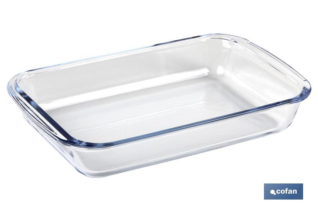 SET DE 3 FUENTES RECTANGULARES DE VIDRIO BOROSILICATO MODELO BARITINA 1600ML-2200ML-3000ML