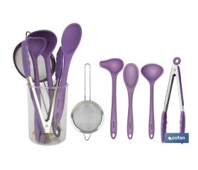 Set de 6 utensilios morados para cocina de la gama Vergini