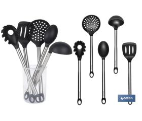 Set de 6 utensilios negros para cocina de la gama Neige