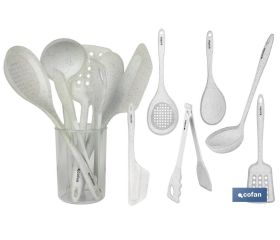 Set de 7 utensilios blancos para cocina de la gama Bach