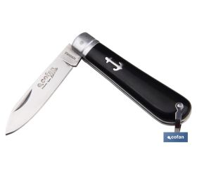 Navaja marinera | Medida de 8 cm de hoja | Punta de espada | Hoja de Acero Inox | Mango de Polioximetileno | Color Negro