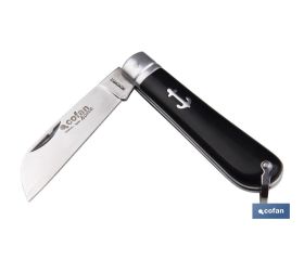 Navaja marinera | Medida de 8 cm de hoja | Pico de Loro | Hoja de Acero Inox | Mango de Polioximetileno | Color Negro