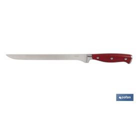 Cuchillo Jamonero  y Salmonero con forjado francés | En Color Rojo | Medida de la hoja de 25 cm