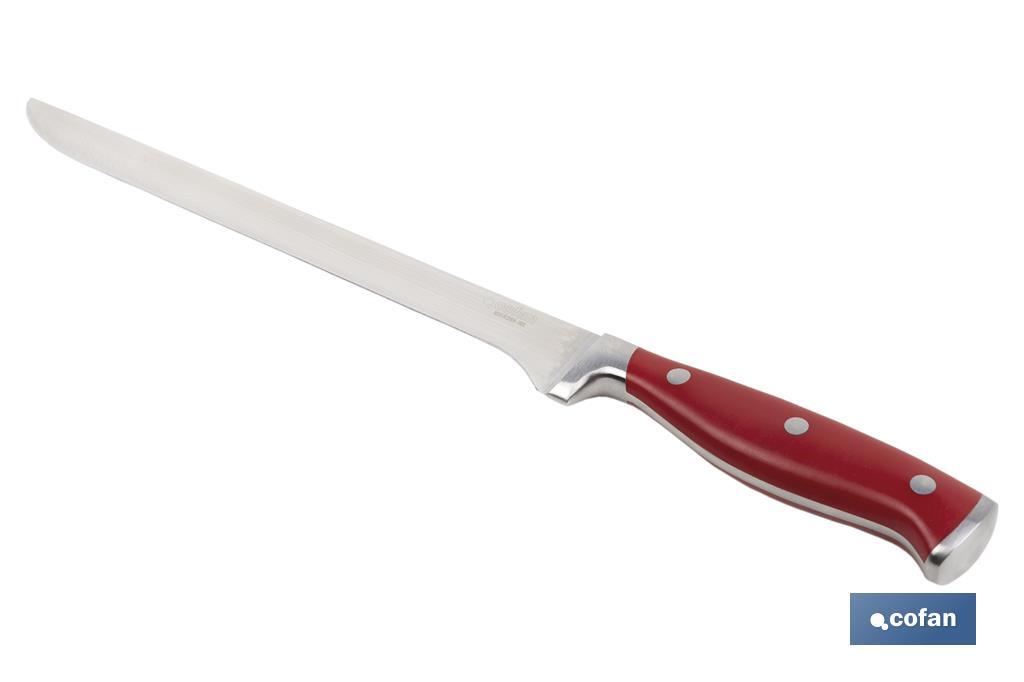CUCHILLO JAMONERO/SALMONERO HOJA 25cm MODELO AGUACEJO ROJO