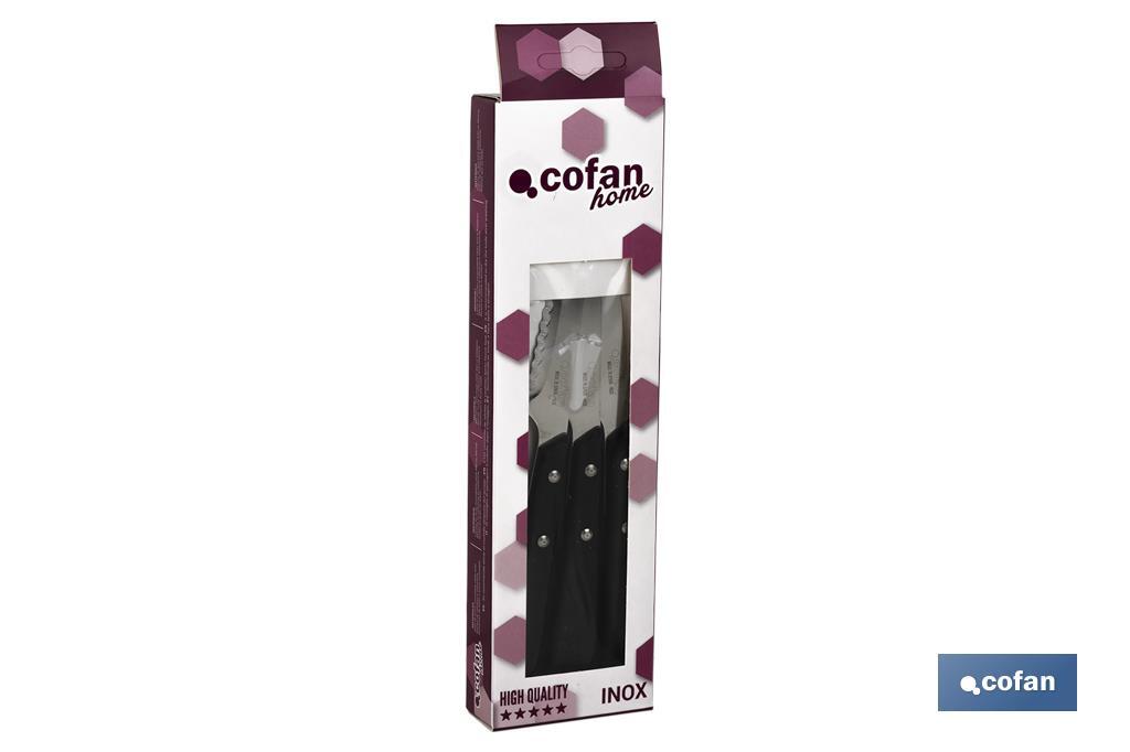 PACK 3 CUCHILLO CHULETERO MICRODENTADO HOJA 10cm  MODELO GULASH NEGRO