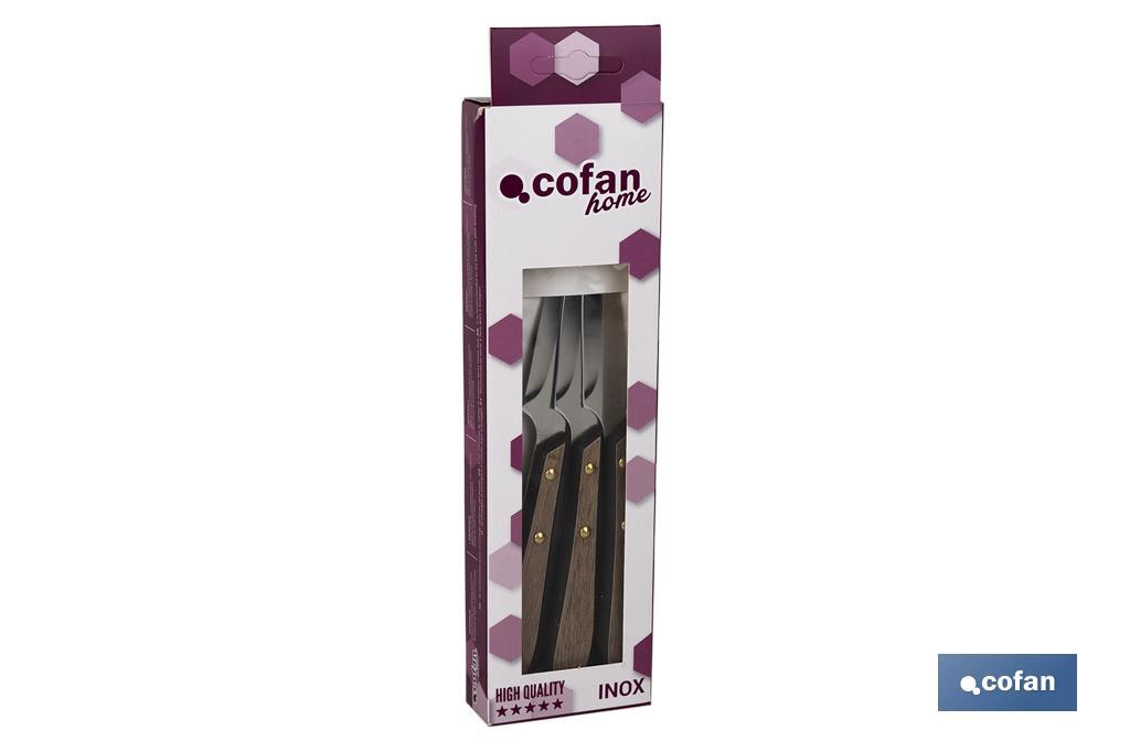 PACK 3 CUCHILLO DE MESA CON FILO HOJA 10cm  MODELO GULASH COLOR NOGAL