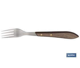Pack de 3 tenedores chuleteros o de mesa | Con 4 púas | Mango con efecto madera de Nogal