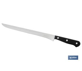 Cuchillo Jamonero | Modelo Saffron | Medida de 30 cm | Hoja de Acero Inox | Mango de Polioximetileno | Color Negro
