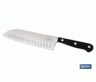 Cuchillo Santoku | Modelo Saffron | Medida de 17,5 cm | Hoja de Acero Inox | Mango de Polioximetileno | Color Negro