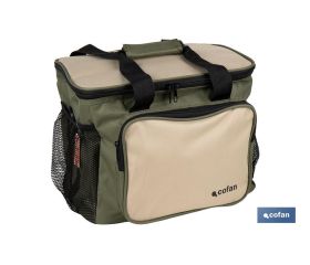 Bolsa térmica | Nevera portátil para alimentos | Correa ajustable | Adecuada para pícnic, playa, oficina, viaje | Color: verde y beige | Medidas: 35 x 25 x 27,5 cm