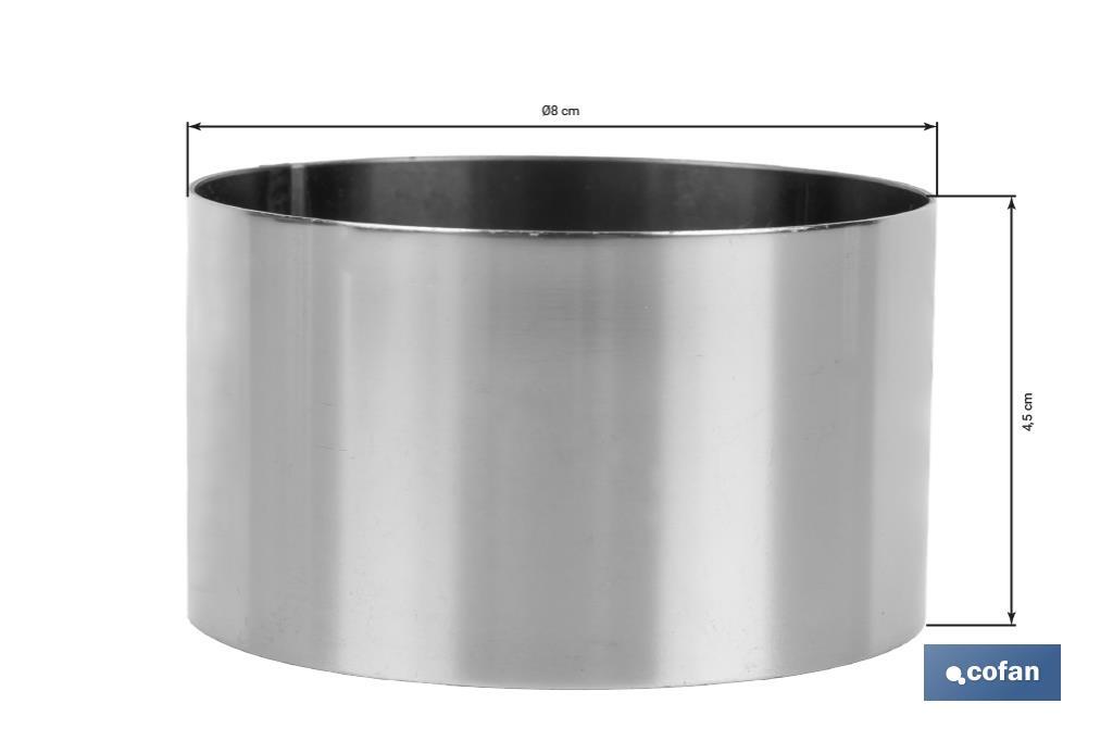 MOLDE REDONDO PARA EMPLATAR ACERO INOXIDABLE  8 X 4.5 CM