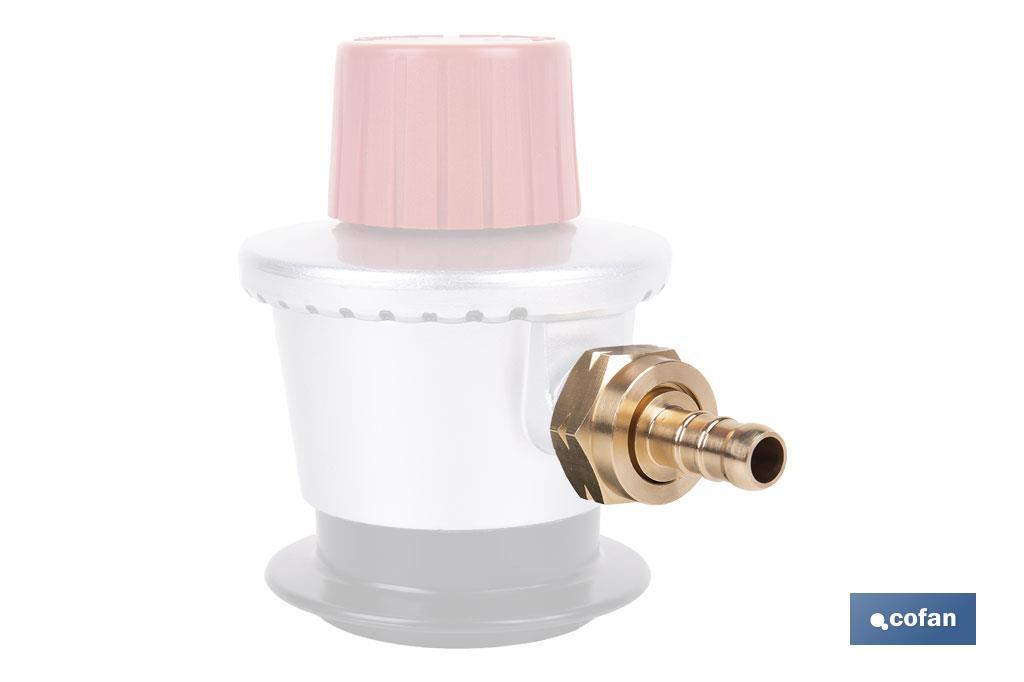 Racord para tubería de gas | Adecuado para regulador de gas 41003096 | Rosca izquierda 21,8 mm | Material: Latón | Medidas: 2,4 cm largo x 3,5 cm alto