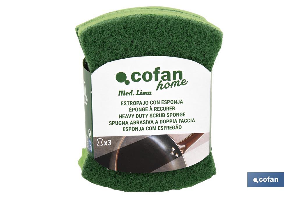 PACK DE 3  ESTROPAJOS VERDES CON ESPONJA