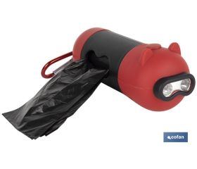 Dispensador de Bolsas con Linterna Led | Accesorios para Mascotas | 20 Bolsas para Excrementos y Pilas