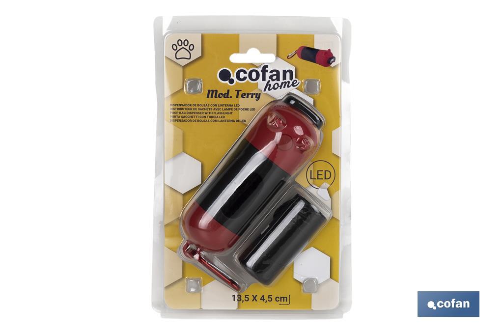 DISPENSADOR DE BOLSAS MASCOTA CON LINTERNA LED  13,5 X 4,5 CM