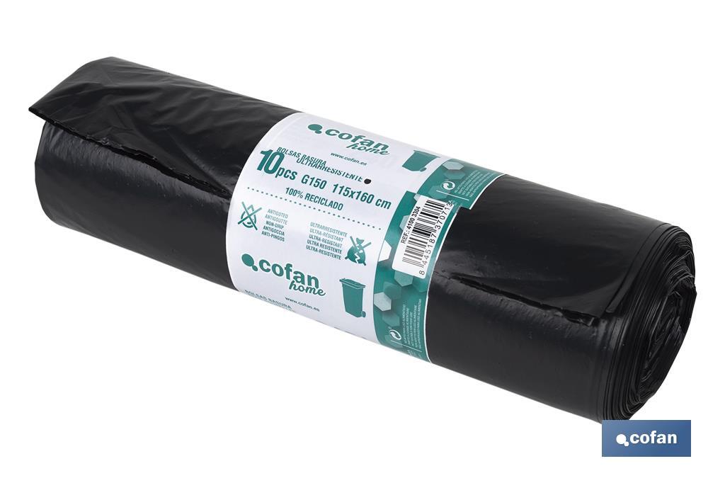 PACK 10 BOLSAS BASURA115x160cm GALGA 150 NEGRO