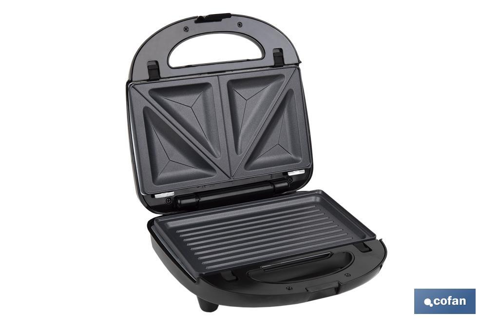 SANDWICHERA MULTIUSOS,GRILL Y GOFRERA 3 EN 1 PLACAS INTERCAMBIABLES  750W 24 X 22,8 X10,9 CM