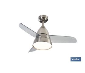 Ventilador de techo de 3 aspas con acabado en acero y con luz led | Motor DC (bajo consumo) y potencia de 55 W