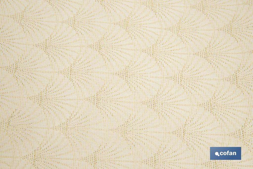 MANTEL ANTIMANCHAS RESINADO CONFECCIONADO 1,40 X 1,40 M 50% PES 45% CO 5% LUREX LINEAS DE ORO