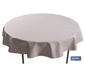 Mantel redondo antimanchas confeccionado en Jacquard con tejido resinado | Diseño de pétalos sobre beige | Materiales: 50% algodón y 50% poliéster | Diferentes medidas