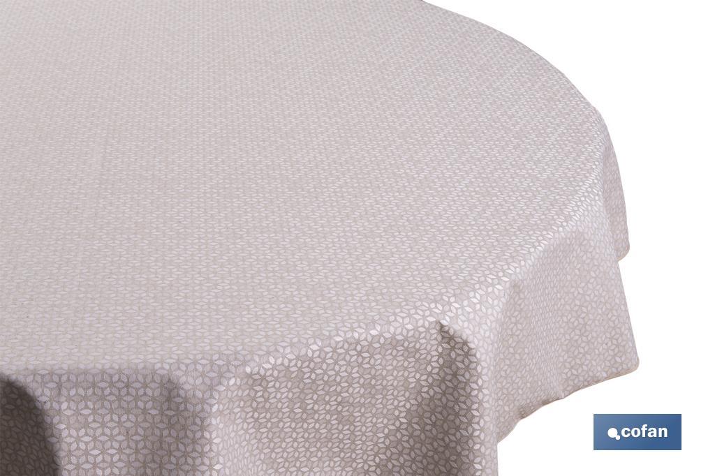 MANTEL REDONDO PETALOS ANTIMANCHAS RESINADO JACQUARD CONFECCIONADO 50% ALGODÓN 50% POLIESTER  1,40 M