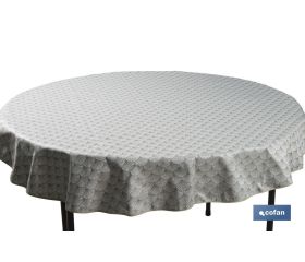 Mantel redondo antimanchas confeccionado en Jacquard con tejido resinado | Diseño de arcos verdes | Materiales: 50% algodón y 50% poliéster | Diferentes medidas