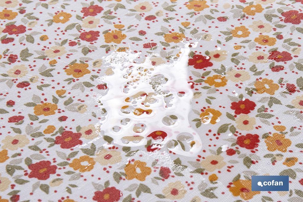 MANTEL REDONDO FLORECITA ANTIMANCHAS RESINADO CONFECCIONADO 50% ALGODÓN 50% POLIESTER 1,40 M