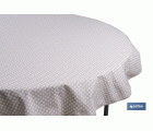 MANTEL REDONDO TOPOS BLANCOS  ANTIMANCHAS RESINADO CONFECCIONADO 50% ALGODÓN 50% POLIESTER 1,40 M