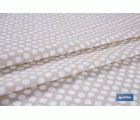 MANTEL REDONDO TOPOS BLANCOS  ANTIMANCHAS RESINADO CONFECCIONADO 50% ALGODÓN 50% POLIESTER 1,40 M