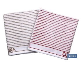 Pack de 2 paños de cocina | Medida 50 x 50 cm | Color Blanco con rayas | Modelo Syrah